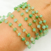Chrysoprase Gemstone Faceted Rondels Wire Wrapped Chain